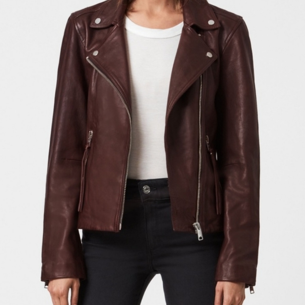 All Saints Dalby Ox Blood Leather Jacket